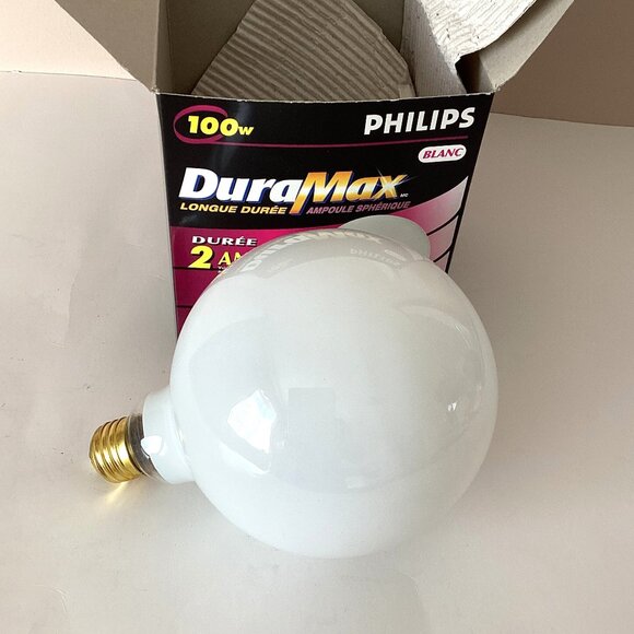 NIB 1 Philips Dura Max Globe Light Medium Base G40 White Bulb 100W Household - Picture 3 of 3